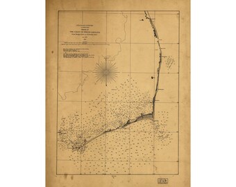 Küstenkarte von North Carolina (Druck) | Historische Küstenkarte von North Carolina (1861) | Wandbild von North Carolina | Antike Seekarte (mattes Poster)