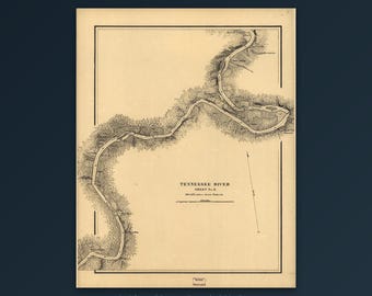 Tennessee-Flusskarte (Druck) | Historische Tennessee-Flusskarte von 1865 | Wandbild aus Tennessee | Antike Seekarte (digitaler Download)