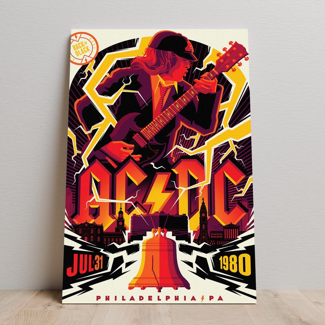 AC/DC Poster, Hard Rock Decor, Canvas Print, Angus Young Wall Art ...