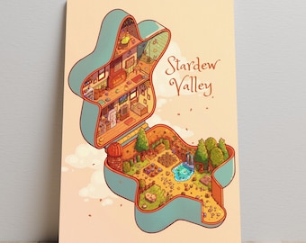 Stardew Valley Poster, Pelican Town Wall Art, Unframed Canvas Print, Gamer Room Decor