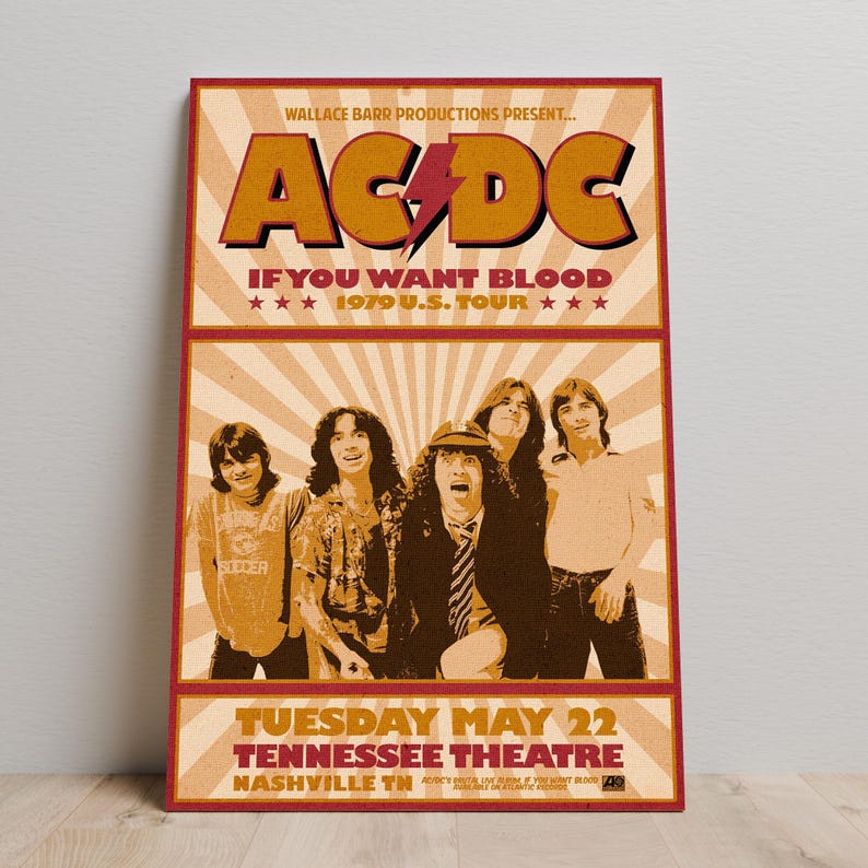 AC/DC Poster, Hard Rock Decor, Canvas Print, Angus Young Wall Art ...