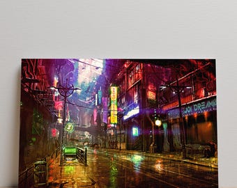 Cyberpunk Poster, Cityscape Wall Art, Unframed Canvas Print, Gaming Room Decor, Gift for Gamers