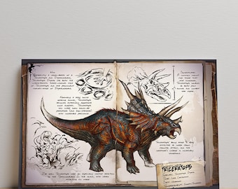 Plakat Ark Survival Evolved, grafika ścienna Triceratops, wydruk Dossiers, wydruk na płótnie bez ramki, prezent dla gracza