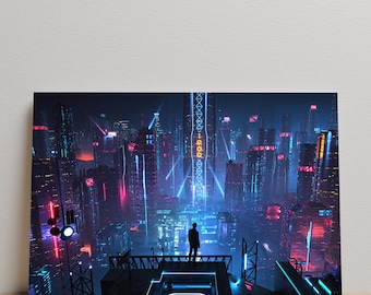 Cyberpunk Poster, Night City Wall Art, Unframed Canvas Print, Gaming Room Decor, Gamer Gift