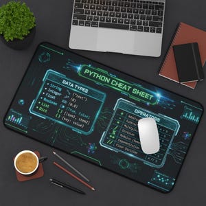 Tappetino da scrivania con promemoria Python / Tappetino per mouse di riferimento per programmatori / Modalità scura HUD Cyberpunk / Regalo per ingegneri del software / Informatica immagine 8