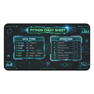 Tappetino da scrivania con promemoria Python / Tappetino per mouse di riferimento per programmatori / Modalità scura HUD Cyberpunk / Regalo per ingegneri del software / Informatica immagine 2