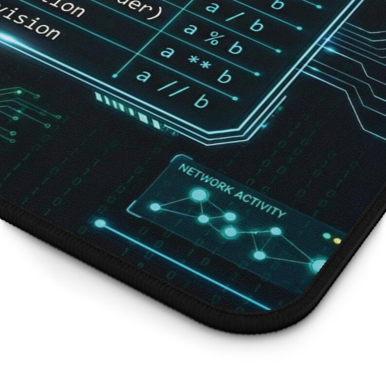 Tappetino da scrivania con promemoria Python / Tappetino per mouse di riferimento per programmatori / Modalità scura HUD Cyberpunk / Regalo per ingegneri del software / Informatica immagine 10