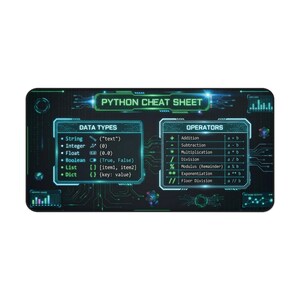 Tappetino da scrivania con promemoria Python / Tappetino per mouse di riferimento per programmatori / Modalità scura HUD Cyberpunk / Regalo per ingegneri del software / Informatica immagine 3