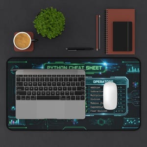 Tappetino da scrivania con promemoria Python / Tappetino per mouse di riferimento per programmatori / Modalità scura HUD Cyberpunk / Regalo per ingegneri del software / Informatica immagine 6