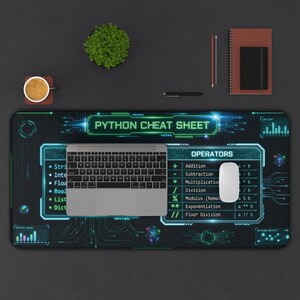 Tappetino da scrivania con promemoria Python / Tappetino per mouse di riferimento per programmatori / Modalità scura HUD Cyberpunk / Regalo per ingegneri del software / Informatica immagine 7