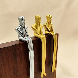 BrassThinking Man Cabinet Handle/Sculptural Human Figurine Drawer Knob/SittingPerson Door Pull/Unique Cabinet Handle/Ornate Cabinet Hardware