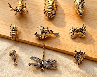 Pomello per mobile anticato con scritta "Creatività", pomello in ottone con animali e insetti marini, pomello per comò con animali, pomello per mobile, pomello per cassetto, pomello unico, ferramenta per mobili