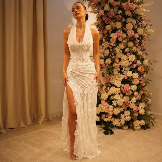 white halter top wedding dress Dresses The fabric is comfortable for skin Halter Wedding Dresses On Sale