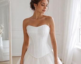 Corsetto da sposa bianco, corsetto overbust in raso per donna, corsetto da sposa per la sposa, bustier con lacci e stecche, corpetto da sposa