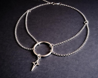 Silver Eclipse – Celestial Layered Necklace, Stainless Steel Star Spike Charm, Adjustable 15–17” Lobster Clasp