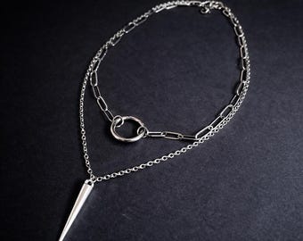 Steel Vice – Gothic Layered Spike Necklace, Stainless Steel Choker, 15” Lobster Clasp