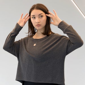 Hole Punch Sweatshirt Charcoal Grey French Terry image 1