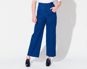 Bergie Jeans | High Waisted Cobalt Blue Denim Wide Leg Pants | Made in Portland, Oregon