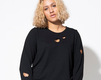 Botanic Cut Out Sweatshirt - Black Bamboo Terry