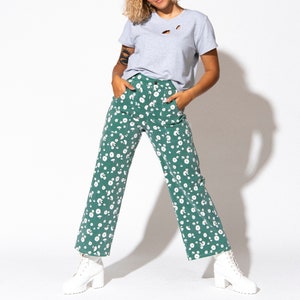 Daisy Wide Leg Jeans Green Floral High Waisted Pants Etsy Design Awards Finalist image 1