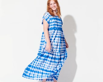 Blue Basin Tie Dye Maxi Dress - Tiered Cotton Dress