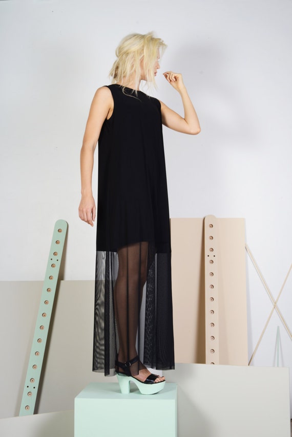Obsidian Tank Dress | Black and Sheer Minimalist Maxi Dress | Made in Portland, Oregon