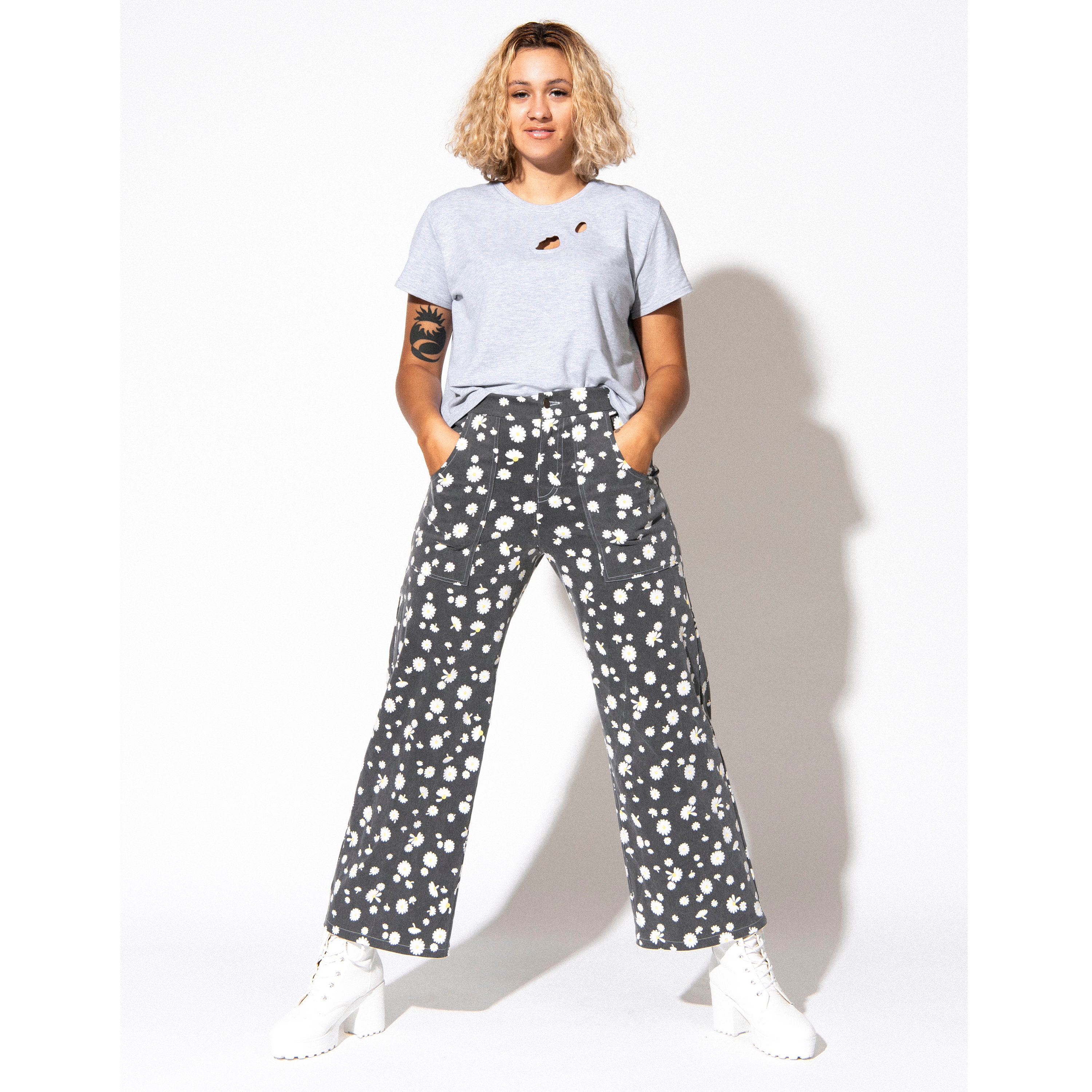 Daisy Wide Leg Jeans Black Floral High Waisted Pants - Etsy Canada