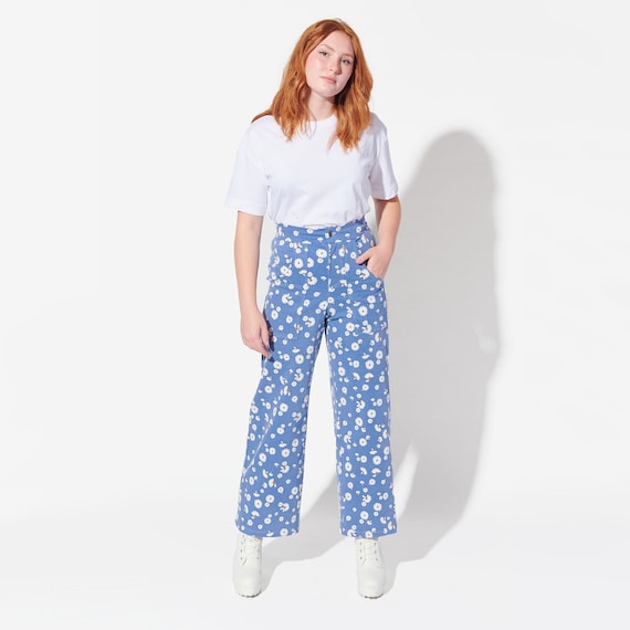 Daisy Wide Leg Jeans - Blue Floral High Waisted Pants - Etsy