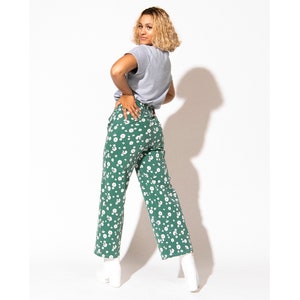 Daisy Wide Leg Jeans Green Floral High Waisted Pants Etsy Design Awards Finalist image 3