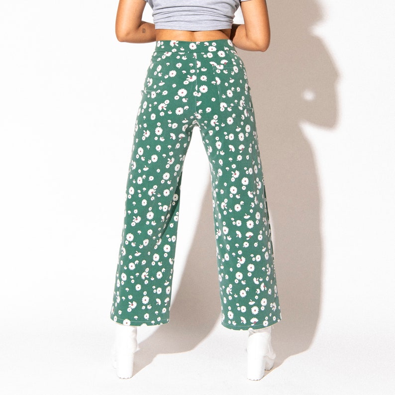 Daisy Wide Leg Jeans Green Floral High Waisted Pants Etsy Design Awards Finalist image 5