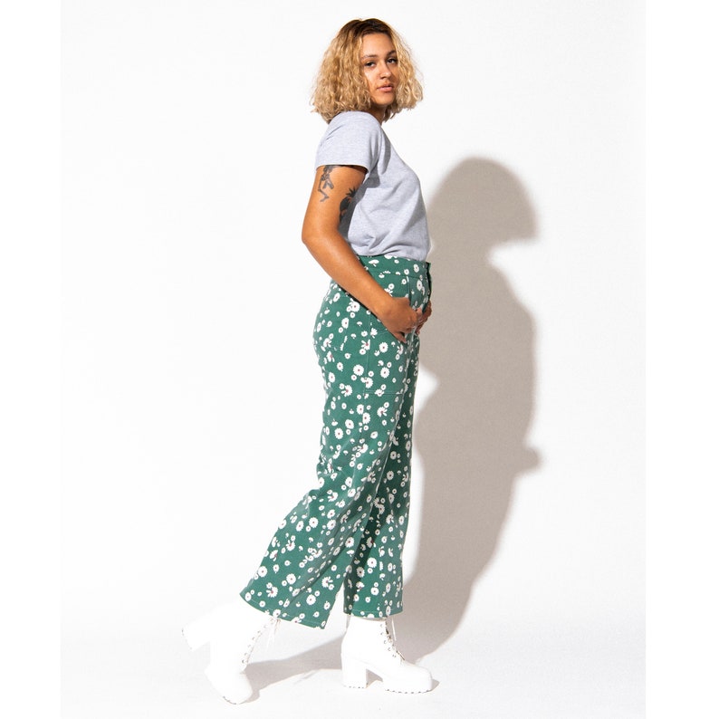 Daisy Wide Leg Jeans Green Floral High Waisted Pants Etsy Design Awards Finalist image 2
