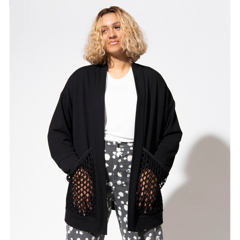 Honeycomb Cardigan Black Bamboo Terry image 1