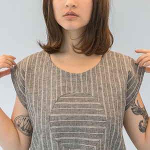 Railroad Circle Blouse -- Grey Stripe -- Hemp and Organic Cotton