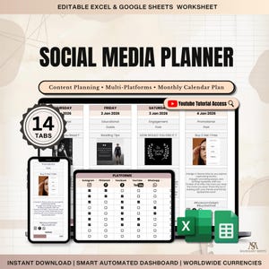 2026 Social Media Planner Google Sheets and Excel, Content Calendar Template & Tracker, Instagram TikTok VTuber Workflow Sheet