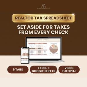 Realtor Tax Spreadsheet, Real Estate Agent Income Expense Tracker, Commission Budget, Google Sheets Excel