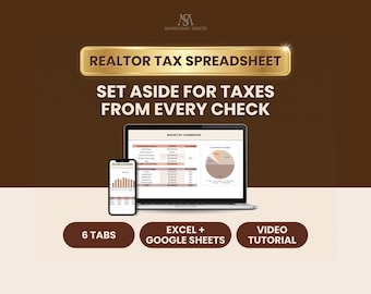 Realtor Tax Spreadsheet, Real Estate Agent Income Expense Tracker, Commission Budget, Google Sheets Excel