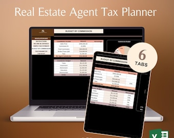 Real Estate Agent Tax Planner Excel Dark Mode Spreadsheet Commission Income Expense Tracker Tax Estimate Budget by Commission System