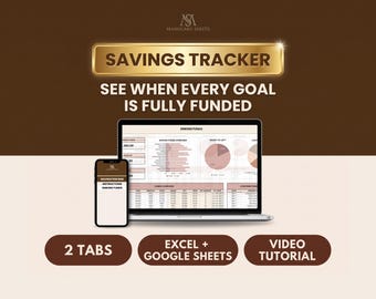 Savings Tracker Spreadsheet Google Sheets Excel, Sinking Funds Planner, Emergency and Vacation Goal Dashboard