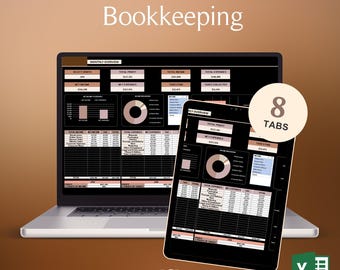 Ultimate Bookkeeping Spreadsheet Excel Dark Mode Income Expense Tracking Profit Loss Accounting Monthly Yearly Business Finance Tool