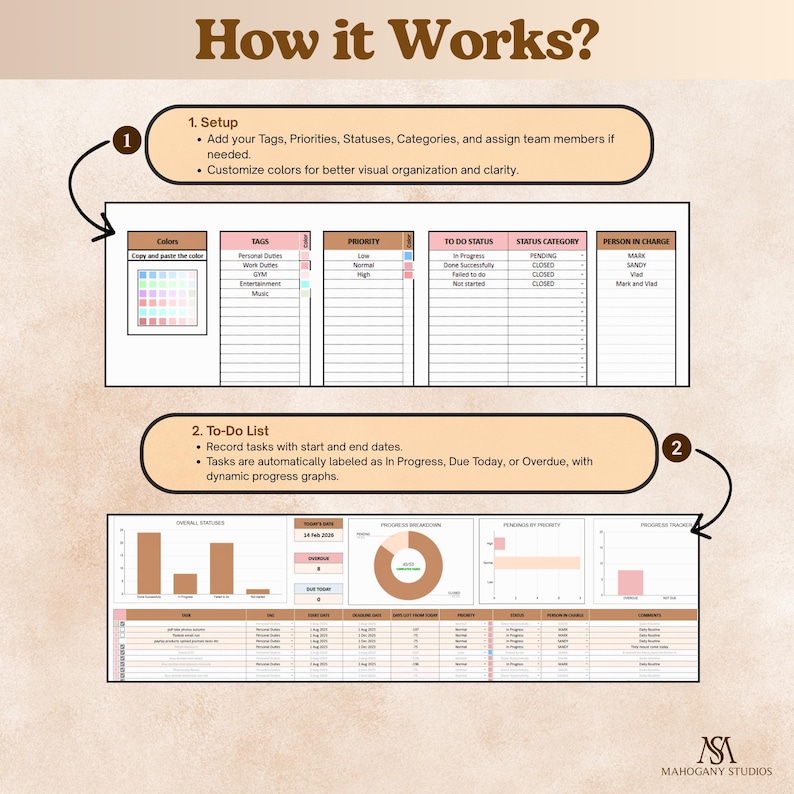 Daily Weekly Monthly To Do List Spreadsheet Google Sheets Light Mode Task Tracker Productivity Planner Calendar Dashboard
