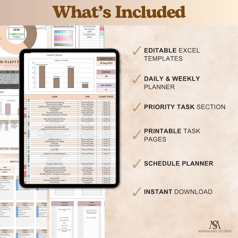 Daily Weekly Monthly To Do List Spreadsheet Google Sheets Light Mode Task Tracker Productivity Planner Calendar Dashboard