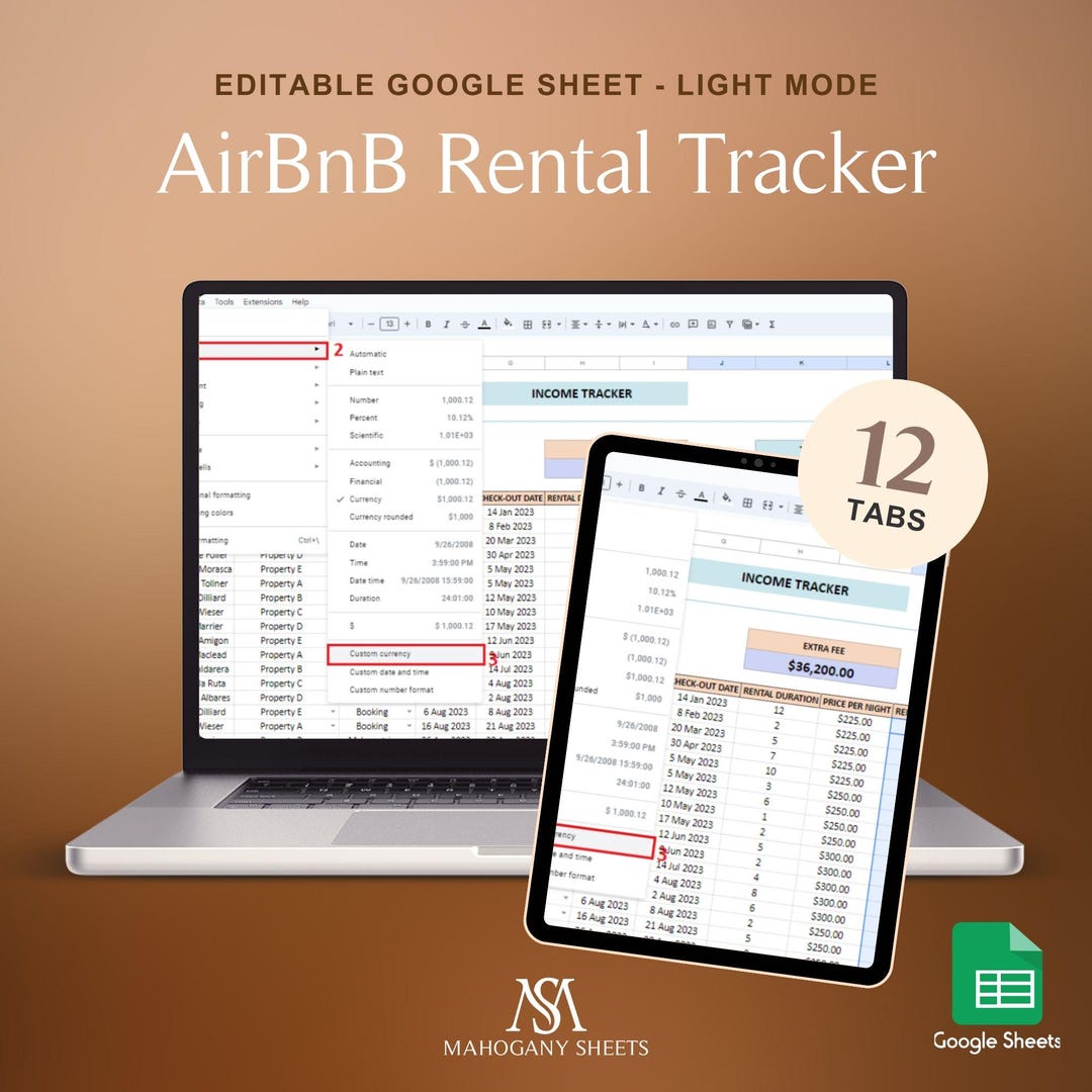 Airbnb Income Spreadsheet Google Sheets Light Mode Host Expense Tracker ...