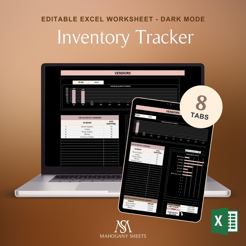 Tab Layout Database Inventory Inventory Tracker Spreadsheet Excel Dark Mode Stock Tracker Inventory ...