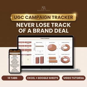 UGC Campaign Tracker Google Sheets and Excel, Brand Deal Planner Spreadsheet for Content Creators
