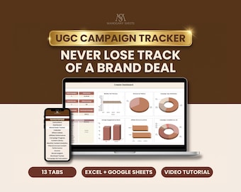 UGC Campaign Tracker Google Sheets and Excel, Brand Deal Planner Spreadsheet for Content Creators