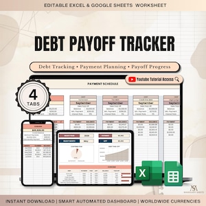 Debt Payoff Tracker Google Sheets Excel, Debt Snowball Sheet Planner, Mortgage Student Loan Payoff System Avalanche Balance Calculator