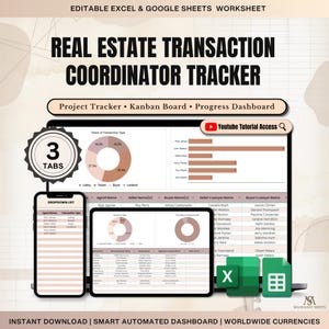 Real Estate Tracker Google Sheets Excel Automated Transaction Tracker Deal Pipeline Contract Closing Organizer Listing Workflow Admin