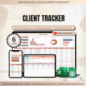 Client Tracker Google Sheets Excel, Client Database Simple CRM Template, Sales Pipeline Lead Management Follow Up Tracker Contact Sheet
