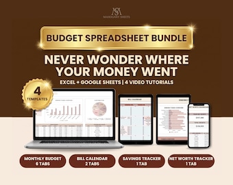 Budget Spreadsheet Bundle for Google Sheets and Excel, Monthly Planner, Bill Calendar, Savings Tracker