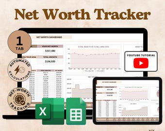 Net Worth Tracker Spreadsheet Excel Google Sheets Net Worth Calculator Wealth Dashboard (Digital Download)